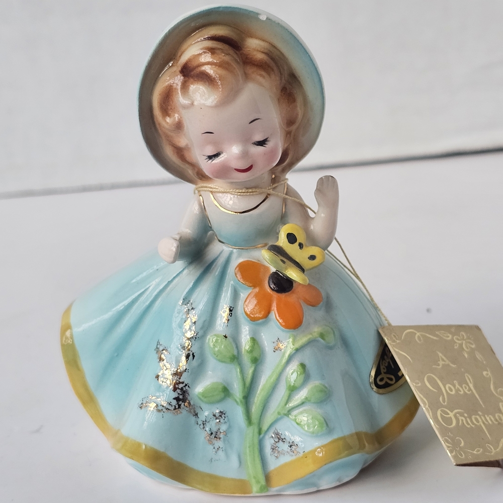 Charming Ceramic Figurine W/ Blue Dress Joself Orginals August Month Collection